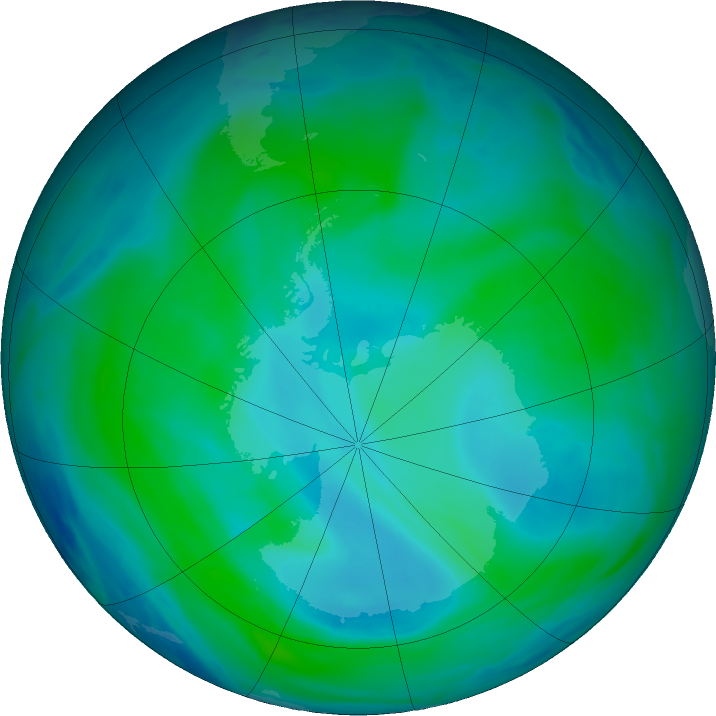 Antarctic ozone map for 03 January 2022